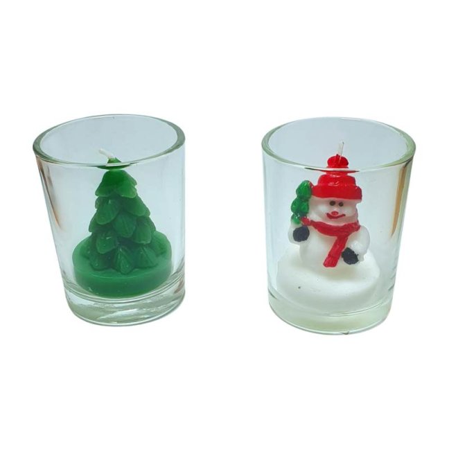 Vánoční dekorativní mini svíčky ve skleničce MIX 1 ks - Varianta: Sněhulák