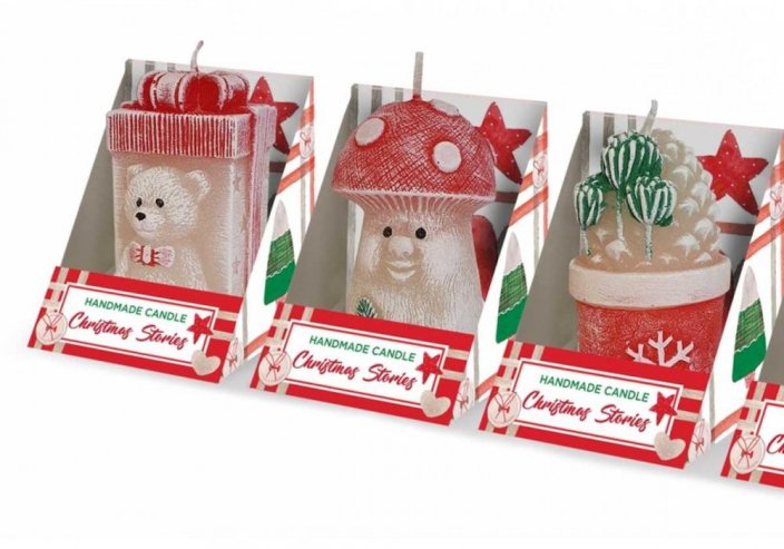 Dekorativní vánoční svíčka v krabičce MEDVÍDEK a DÁREK 80mm