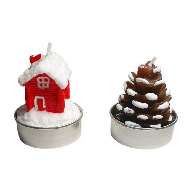 Vánoční dekorativní čajové svíčky v kalíšku Mix 11 vzorů 1 ks - Varianta: zasněžená šiška