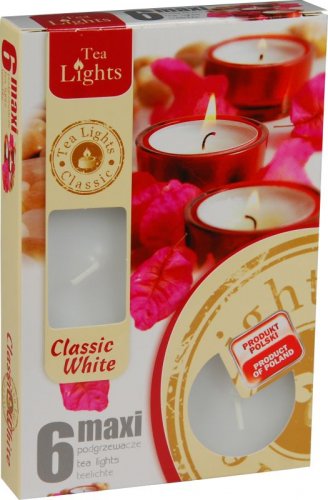 Svíčky čajové neparfémované bílé Admit Classic MAXI 10hod. 6ks