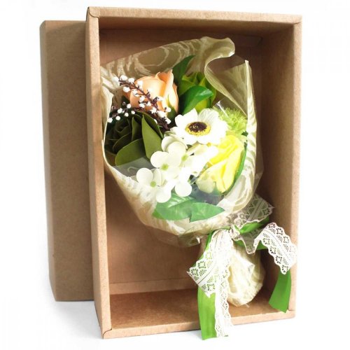 Dárková mýdlová kytice v krabici 6 květin MIX BAREV 25cm