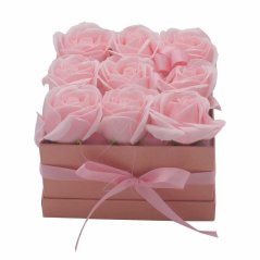 Dárkový BOX z mýdlových květů 9 RŮŽOVÝCH RŮŽÍ