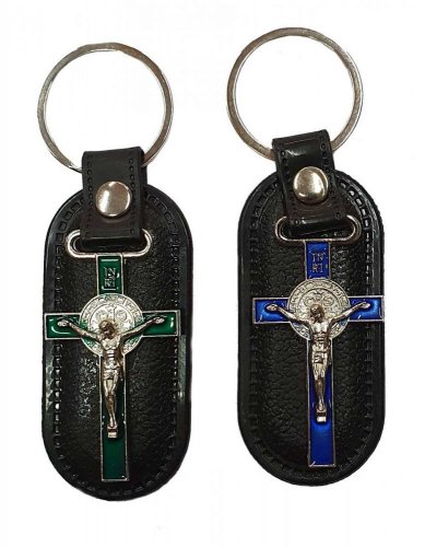 Přívesek na klíče Ježíš na kříži INRI 70mm - Barva: Modrá