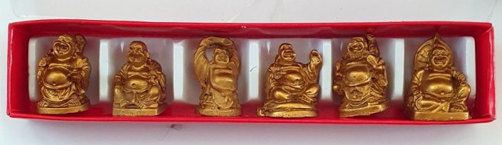 Sada dekorativních figurek Smějící se BUDDHA 6ks - Barva: Zlatá