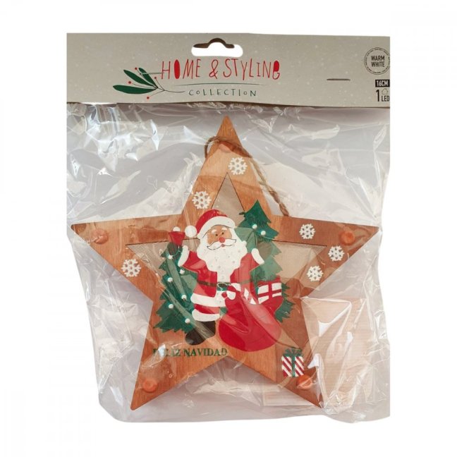 Vánoční dekorace HVĚZDA LED dřevo mix 1 ks - Varianta: Santa hvězda